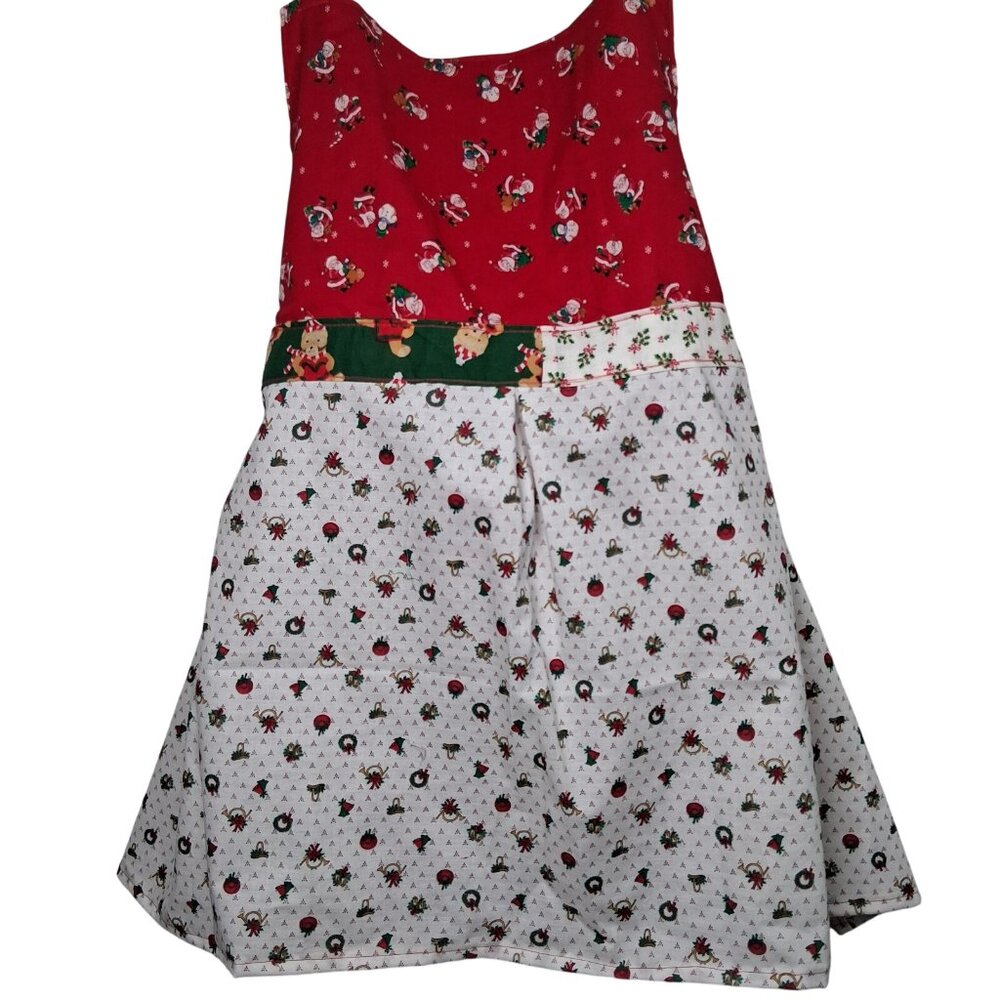 Handmade Patchwork Christmas Apron Santa Claus Wreath French Horn One Size - Picture 3 of 16